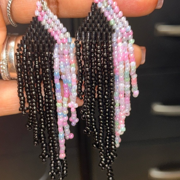 Colorful Beaded Fringe Earrings - Picture 1 of 2